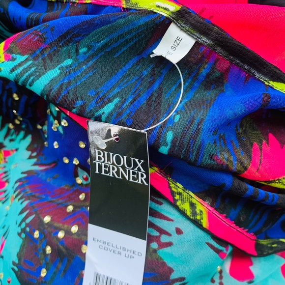 Cover Up Tropical Print Luxury Embellished Kaftan Top - Picture 10 of 10